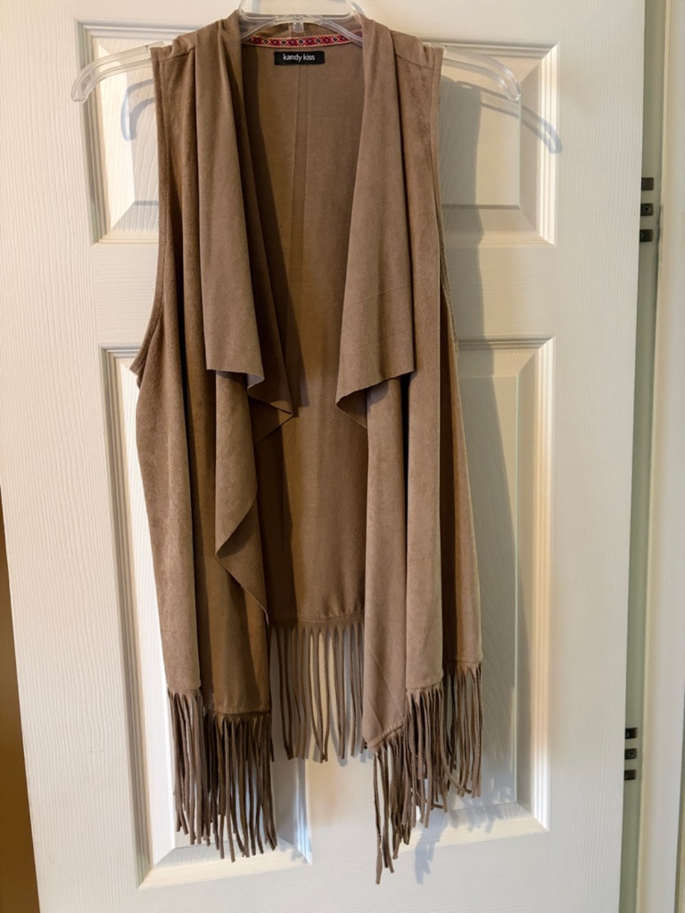 Kandy Kiss Women's Taupe Fringe Open Front Vest